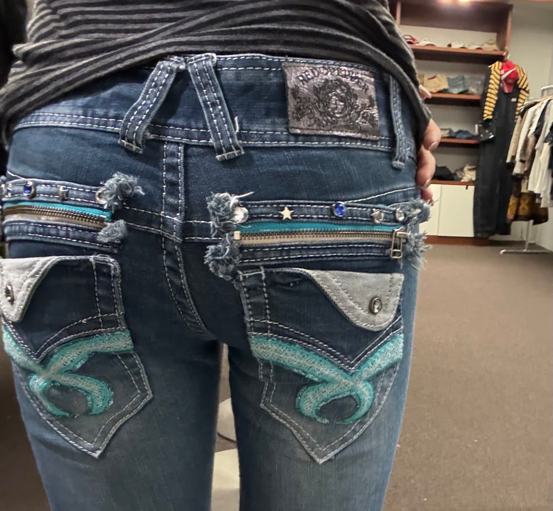 25)레드페퍼 빈티지 Y2K 포켓 큐빅 부츠컷 로우라이즈 데님팬츠 상품이미지3