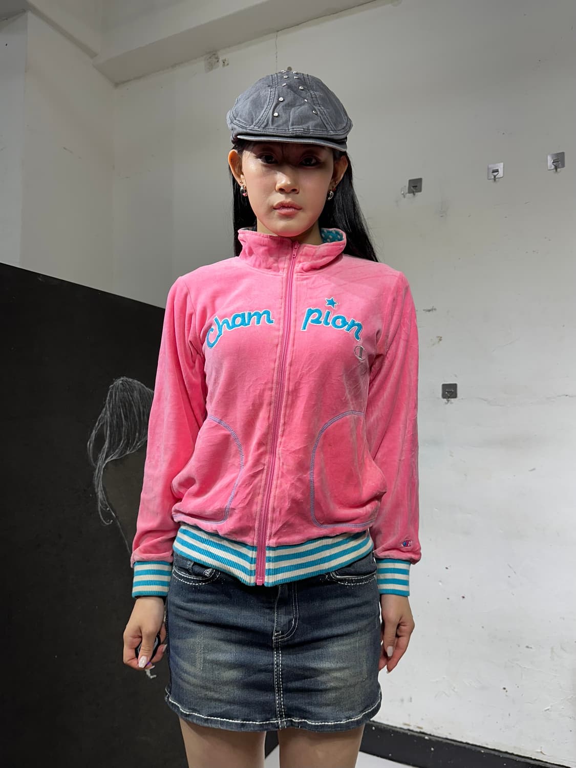 챔피온 y2k 벨벳 태리 크롭 져지 상품이미지4