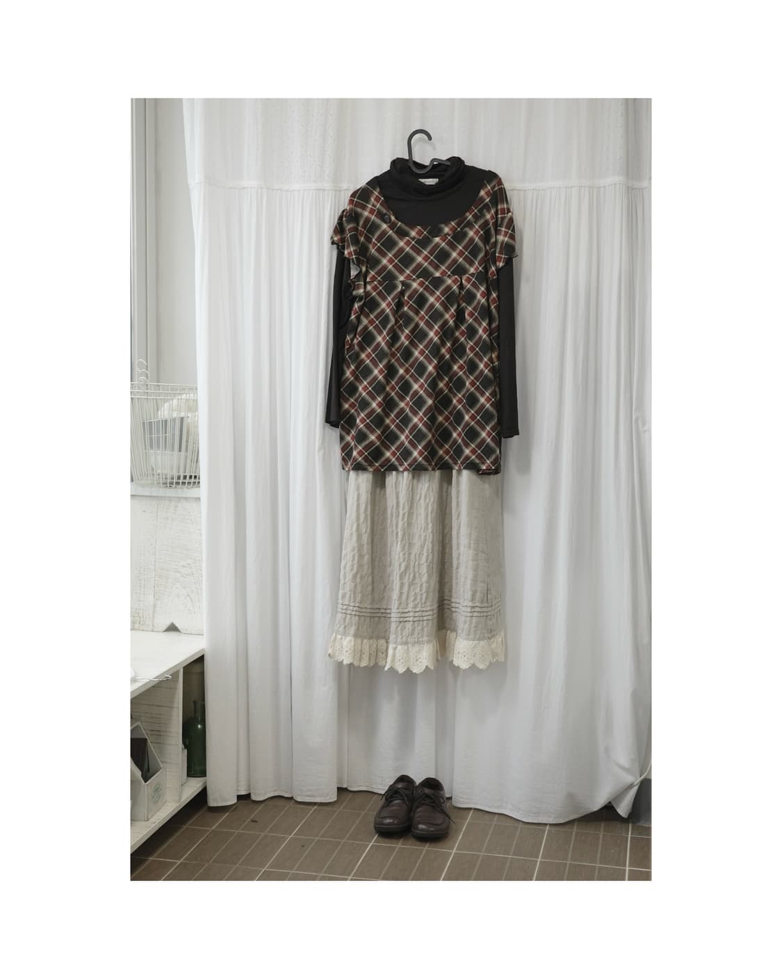 Layered Brown Check Tunic 상품이미지1