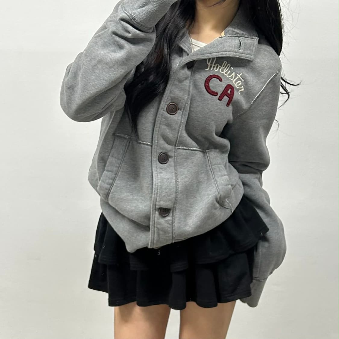 홀리스터 y2k 그레이 버튼 스냅 스웨트셔츠 자켓 희귀져지(L) 상품이미지1