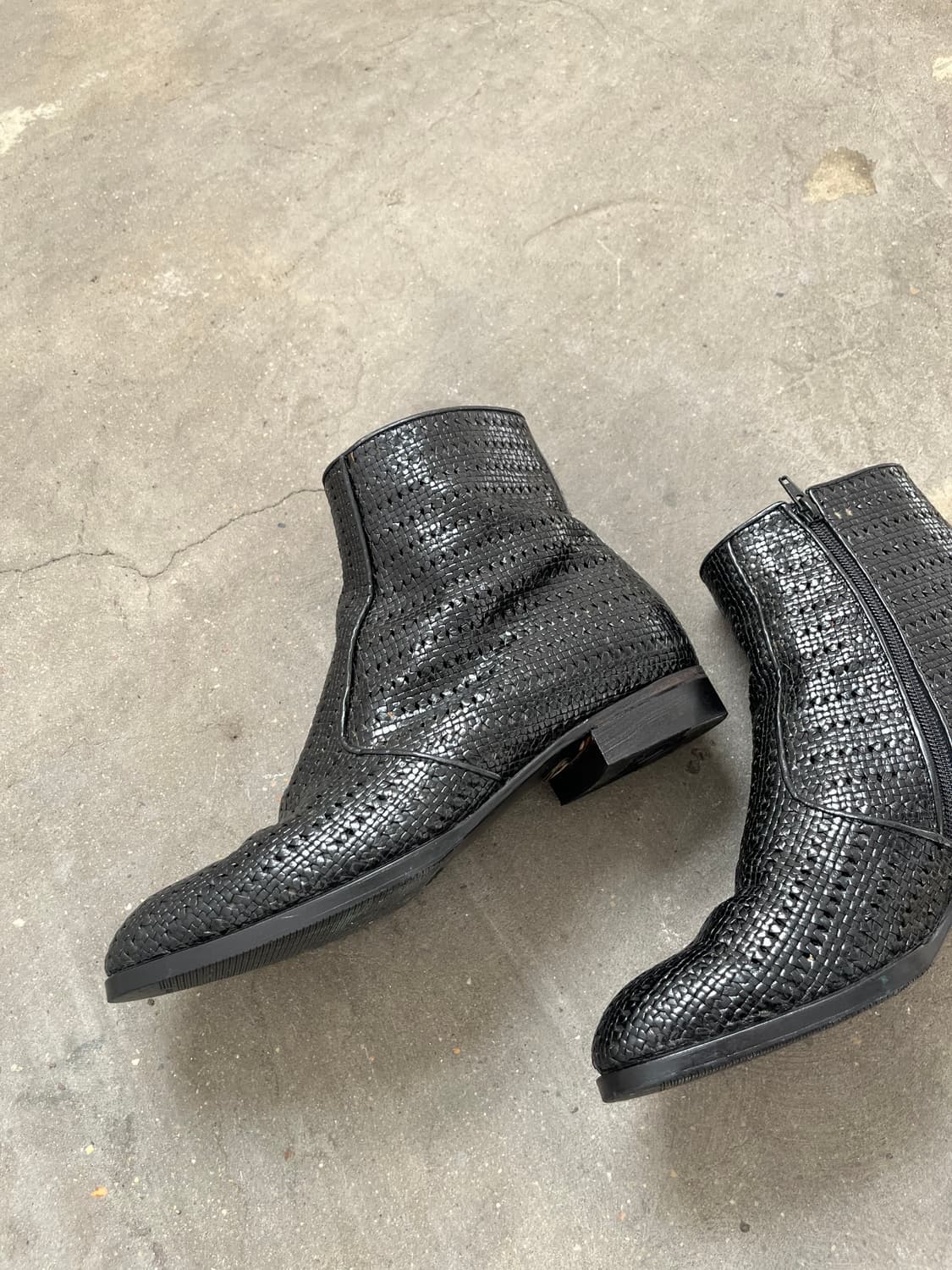 Vintage 위빙텍스쳐 레더 앵클부츠 상품이미지4