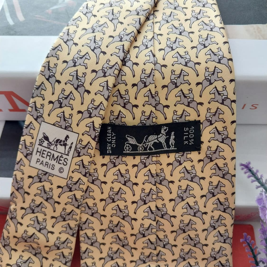 에르메스 실크 옐로우 승마 모티브 넥타이 9.5cm A-등급  K1329 상품이미지6