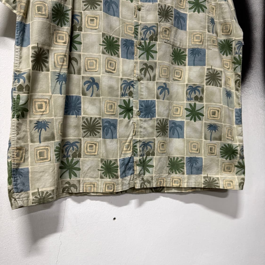 Pierre Cardin 빅사이즈 야자수 체크 풀 패턴 코튼 반팔 셔츠 상품이미지4