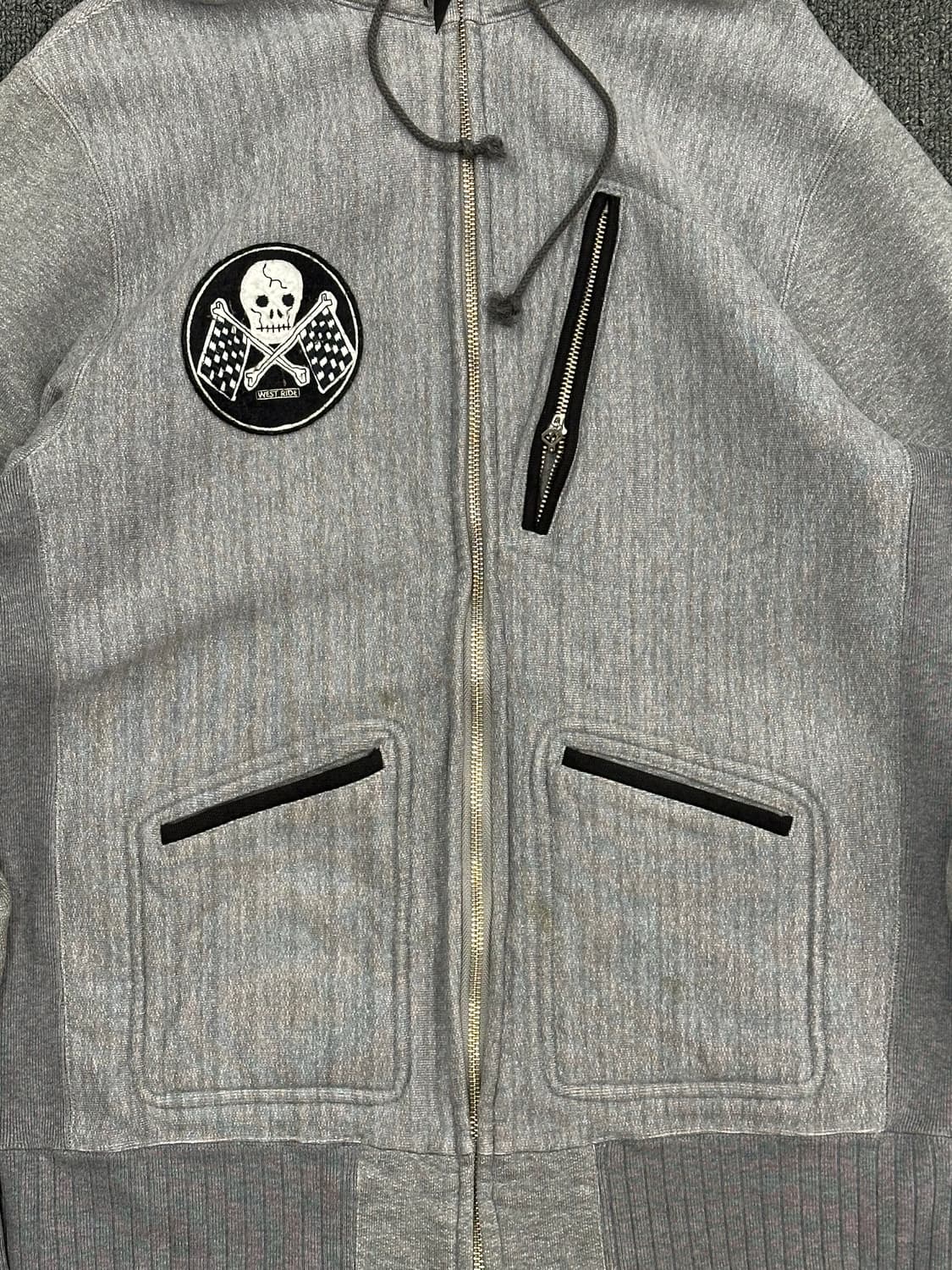 40)West Ride 빈티지 바이커 스컬 플래그 패치 플리스 후드집업 상품이미지4