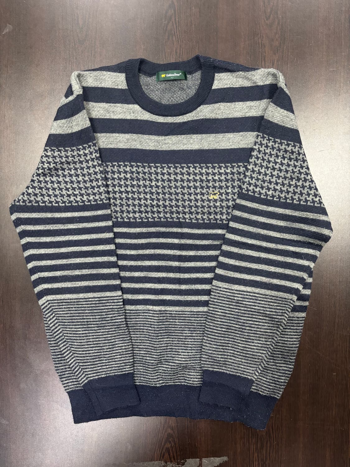 골든베어 스트라이프/하운즈투스 패턴 니트 상품이미지1