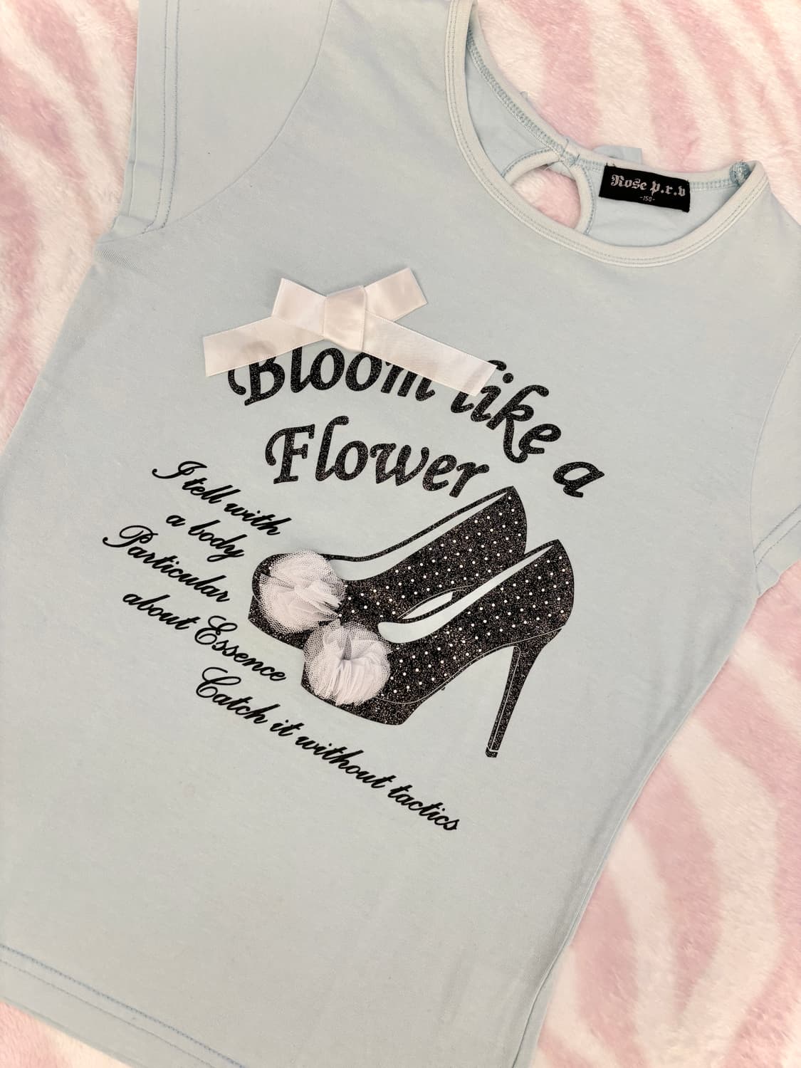 베이비블루 도트구두 레터링 리본 반팔티셔츠 탑 히메갸루 상품이미지2