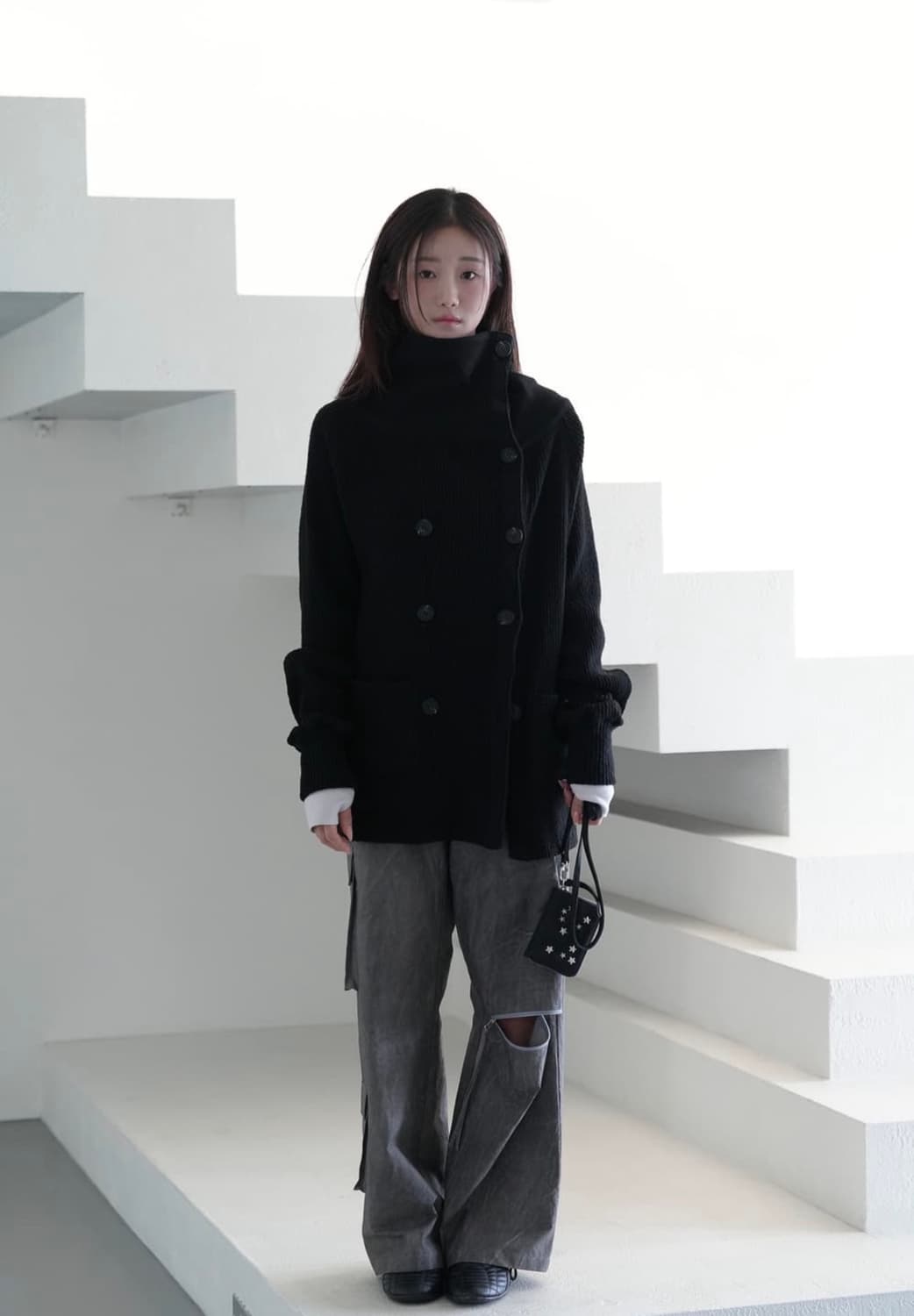 인앤양인하모니 더블 버튼 가디건 블랙 상품이미지1