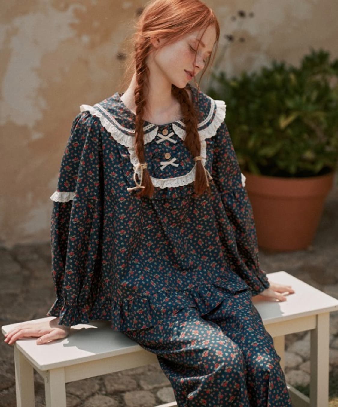 무신사 울랄라 파자마 빨강머리앤긴팔 레이스 잠옷 파자마셔츠에이블리지그재그 상품이미지1