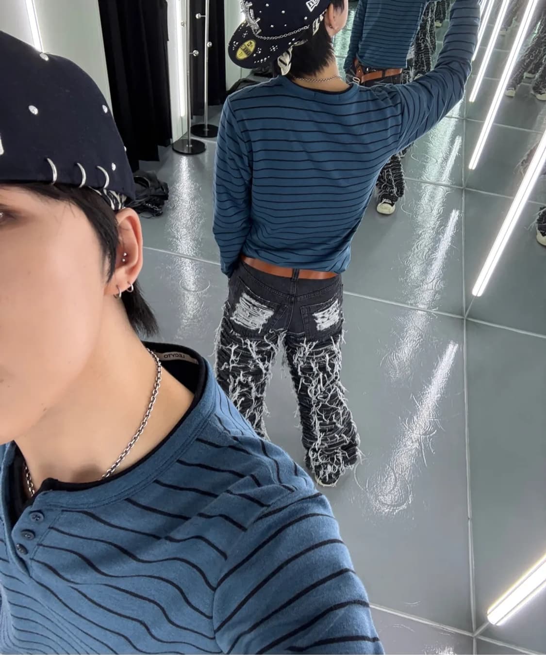 레씨토 스트라이프 헨리넥 블루 (FREE 사이즈) 상품이미지3