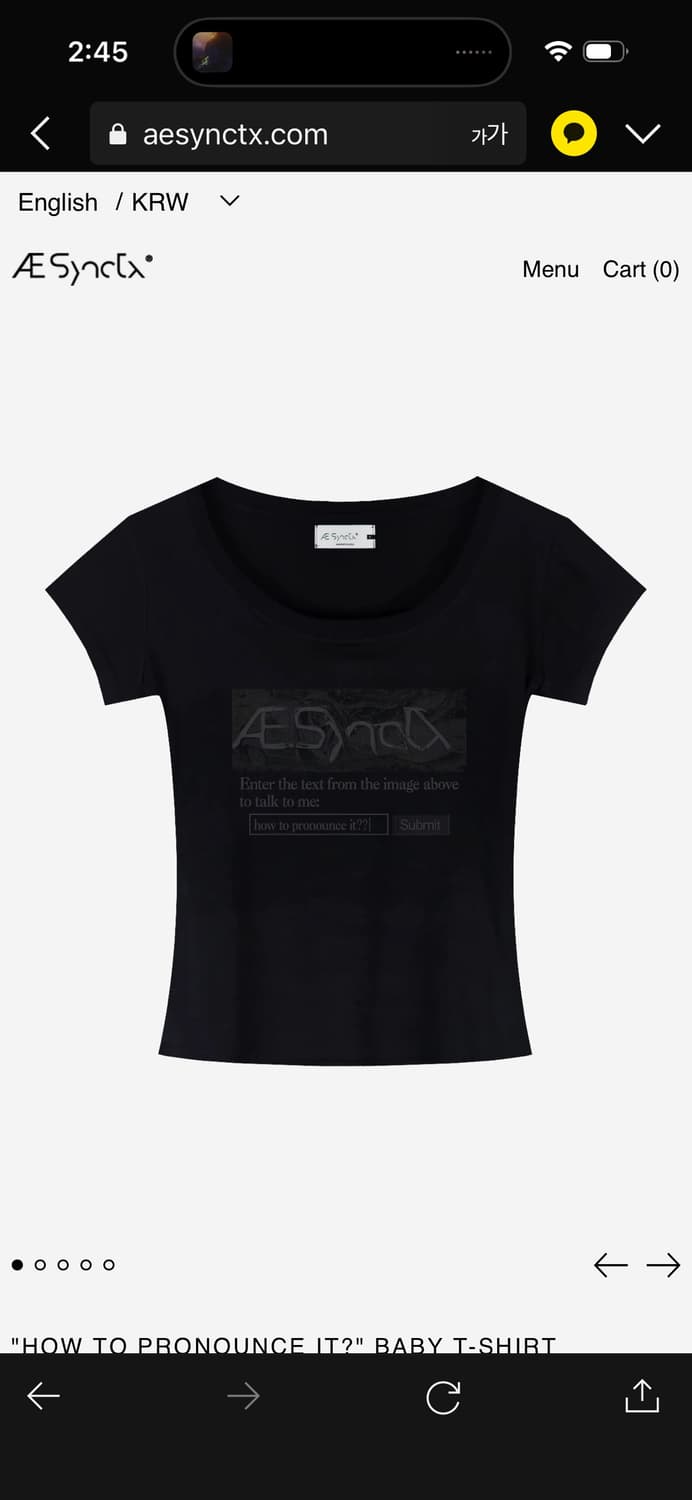 aesynctx baby t- shirt / black / S 상품이미지1