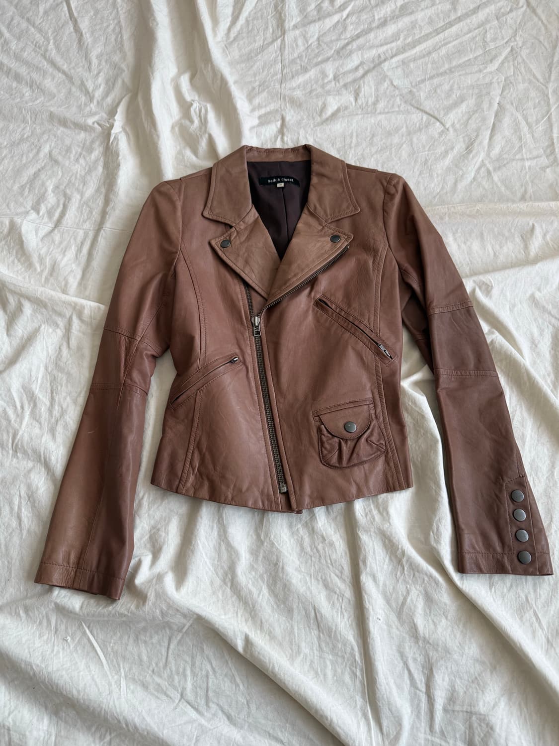 Y2k 00’s 카멜 세미크롭 양가죽 자켓 상품이미지1