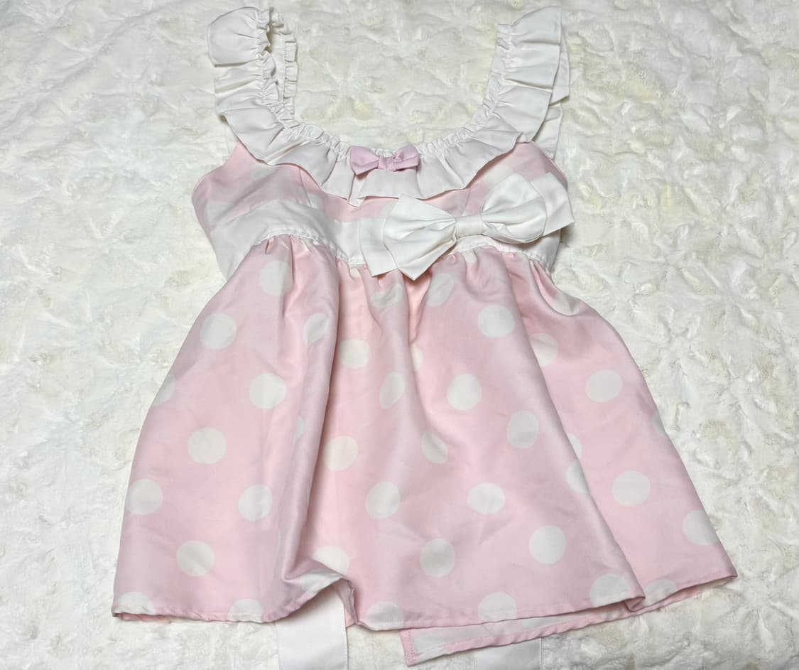 슈가돌 밀크 핑크 도트 프릴 레이스 레이어드 에이프런 상품이미지1