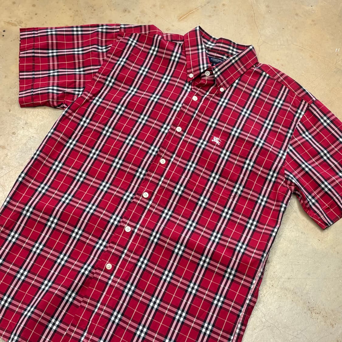 M 버버리 레드 체크 반팔 셔츠 상품이미지1