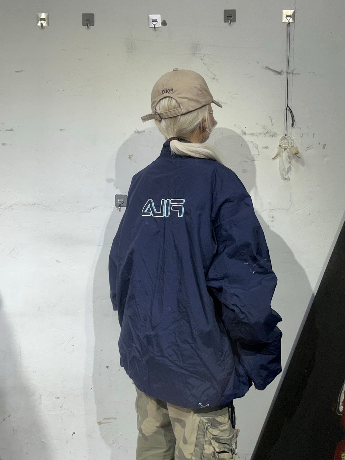 휠라 네이비 오버핏 올드스쿨 빅 로고 바람막이 자켓 XL 상품이미지3