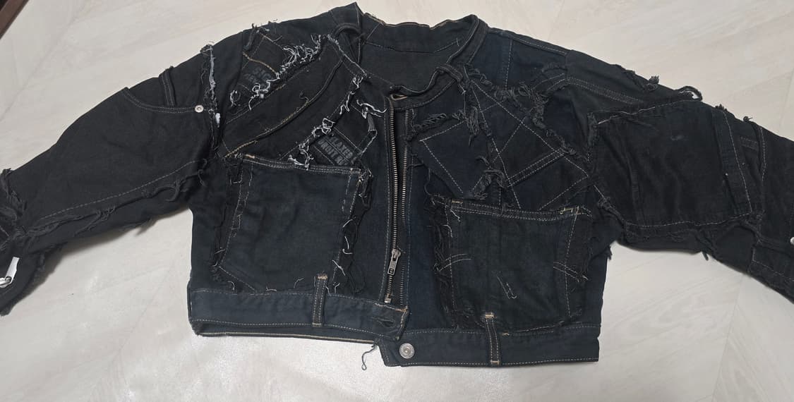 펑크 락시크 y2k 스트릿패션 데님 패치워크 블랙 자켓 빈티지 대장템 상품이미지2