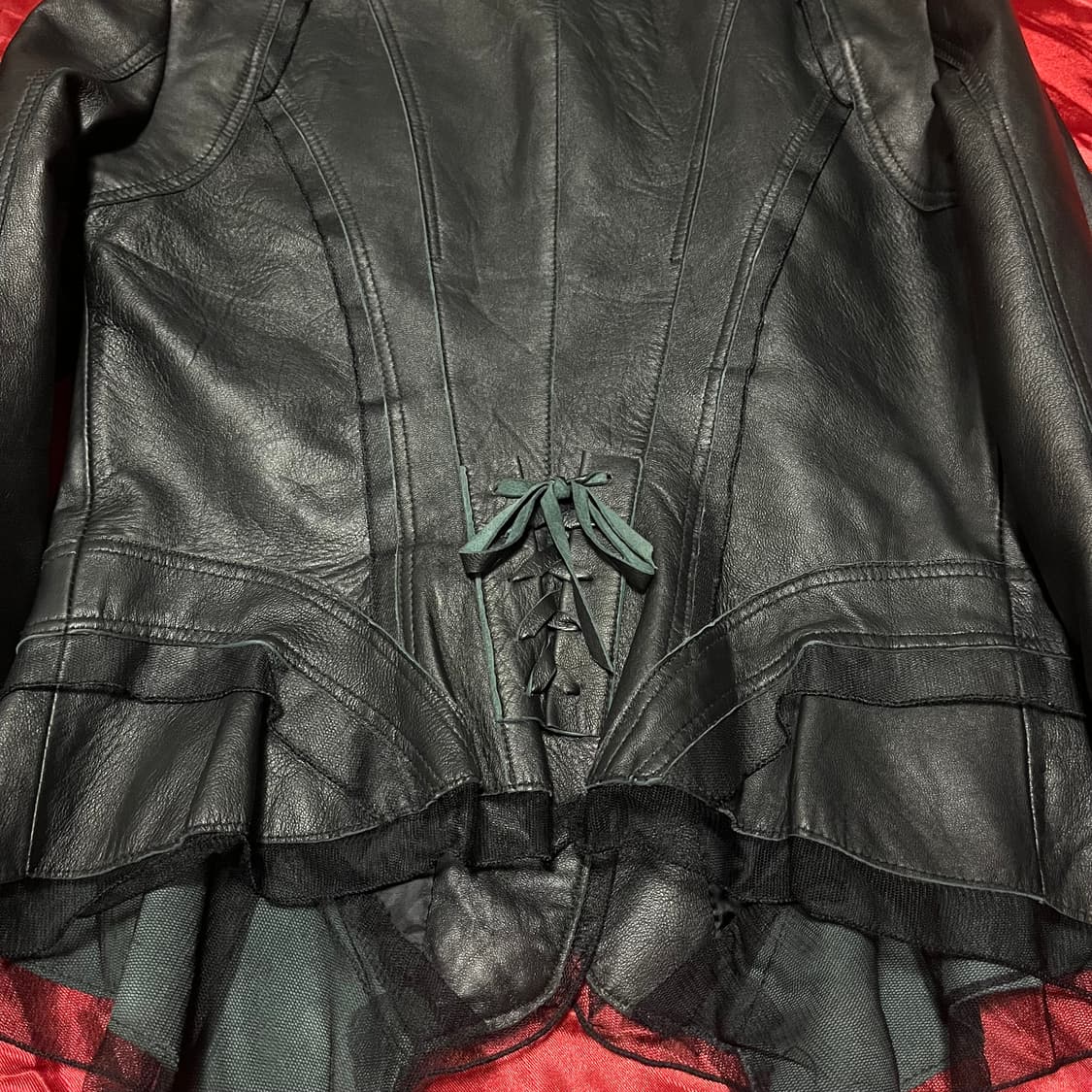 코르셋 아일렛 리본 양가죽 레이스 자켓 상품이미지1