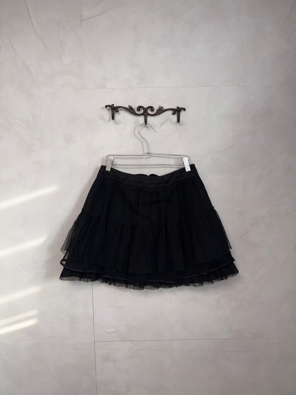 Black back ribbon mesh layered sha skirt 상품이미지4
