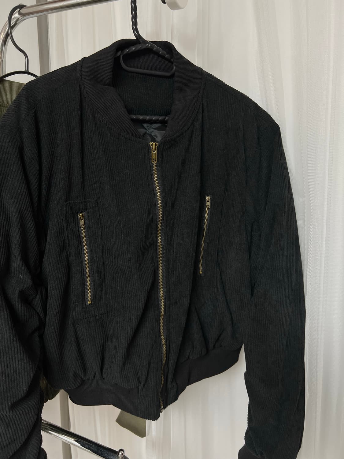 [새상품]항공 골덴 셔링봄버 자켓 카키 블랙 상품이미지7