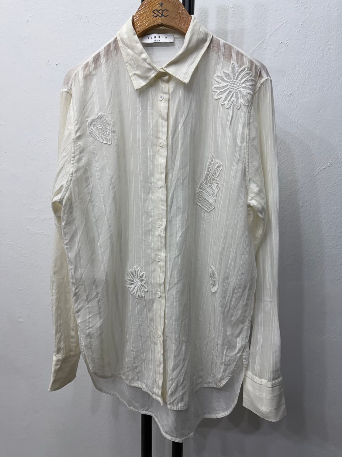 정품) 산드로 여성 자수 스트라이프 셔츠 1 상품이미지3