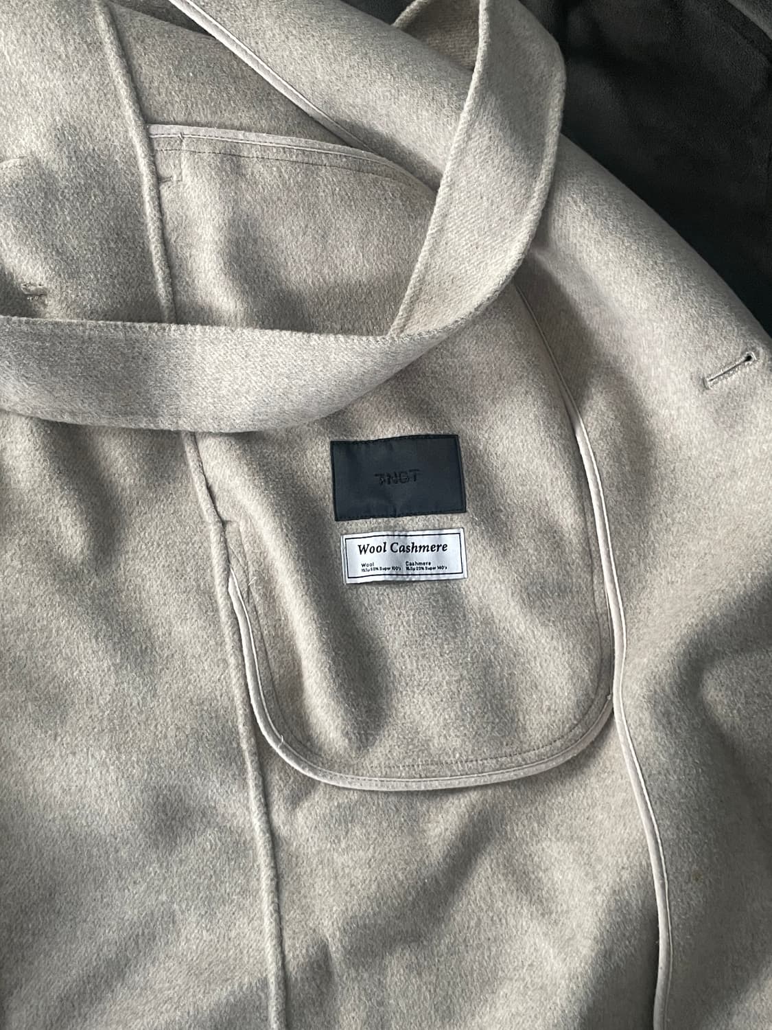 TNGT 울 캐시미어 벨트 코트 오트밀-아이보리 L-XL 상품이미지3