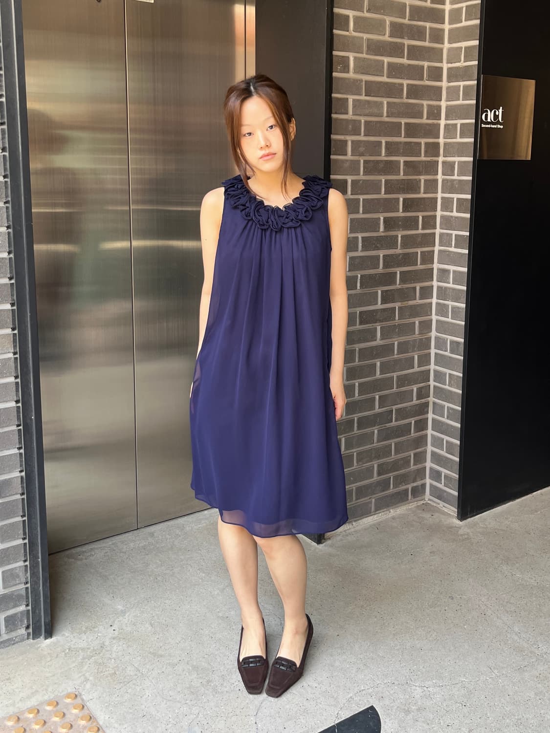 로즈 쉬폰 드레스 딥블루 상품이미지3