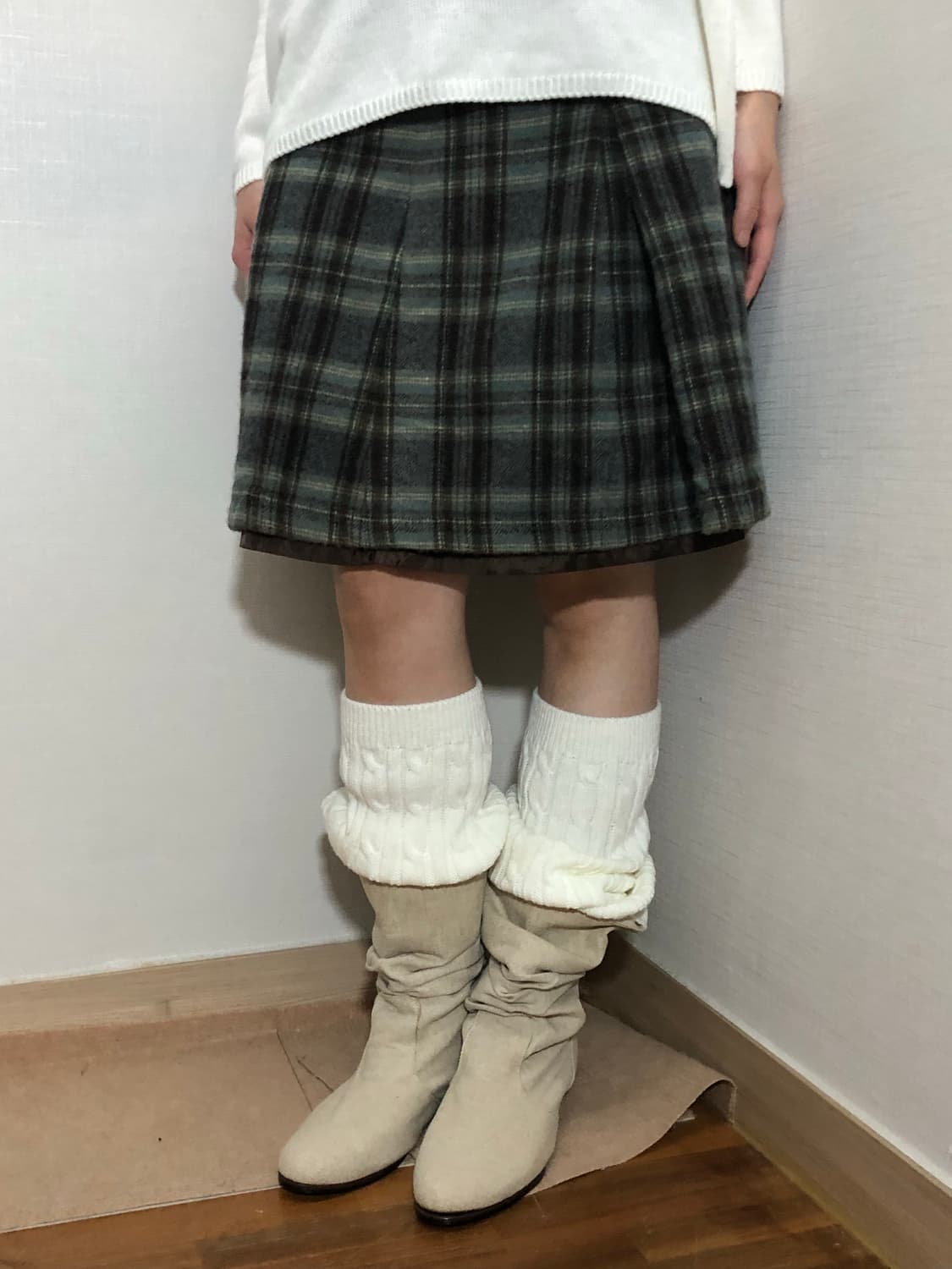 빈티지 그린 체크 울 미디 스커트 상품이미지4