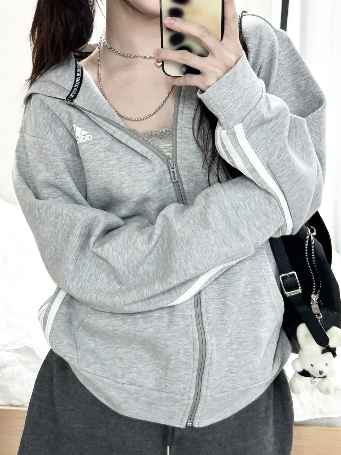 아디다스 그레이 삼선 후드집업 상품이미지2