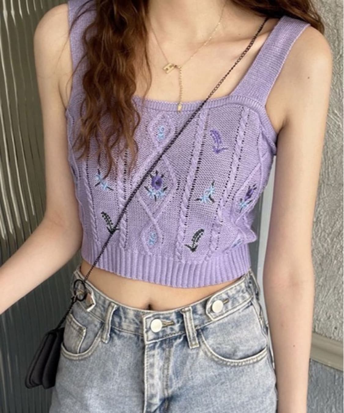 4000원 빈티지)퍼플라벤더 로맨틱 모리걸 니트크롭 슬리브리스뷔스티 상품이미지2