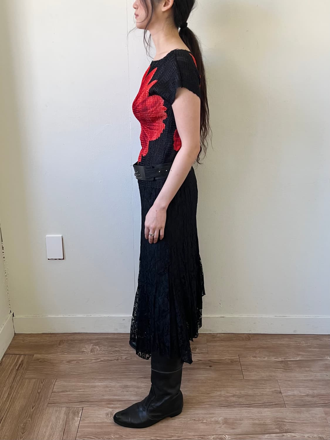 Japan vtg 플라워 플리츠 탑 상품이미지9