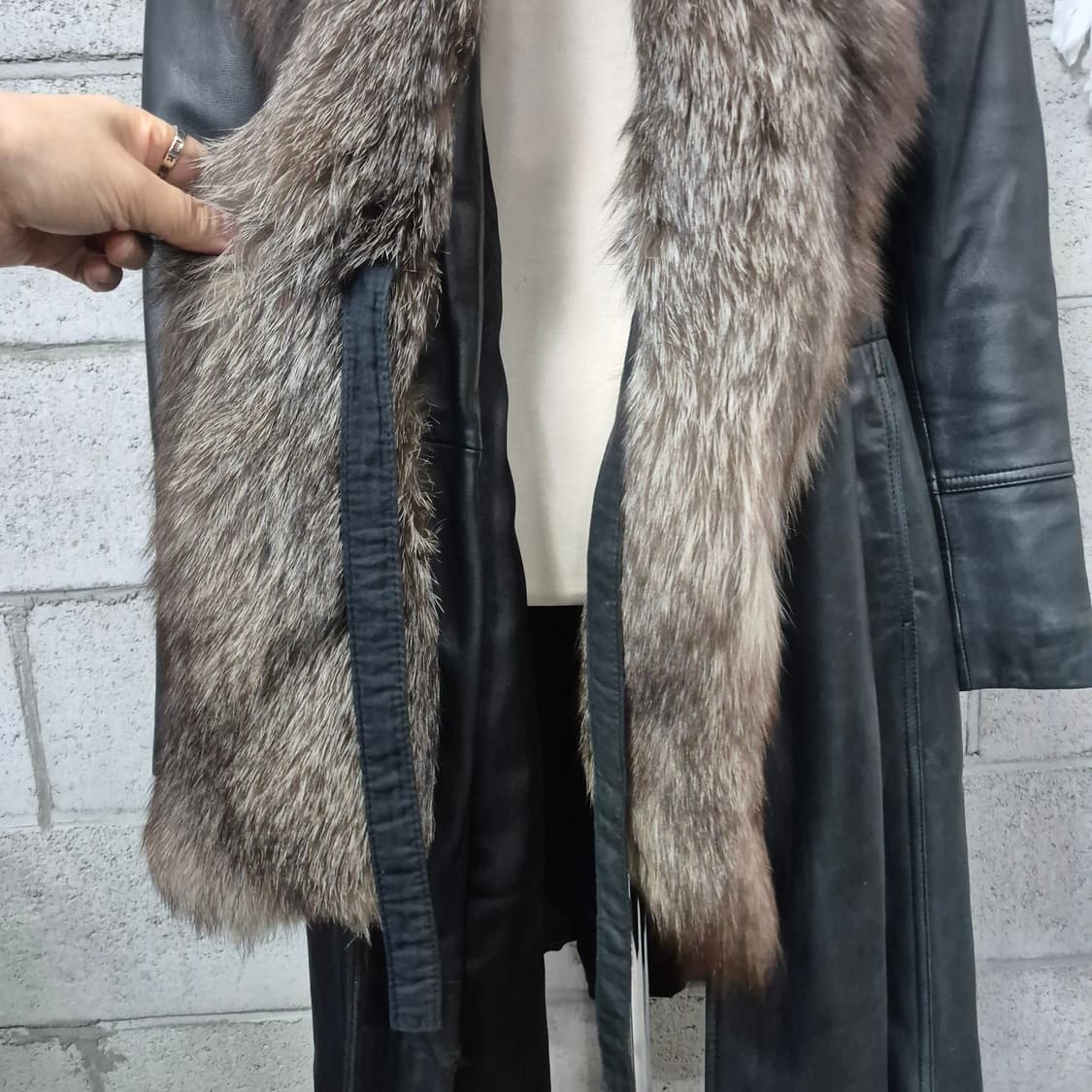 폭스배색 가죽코트 상품이미지6