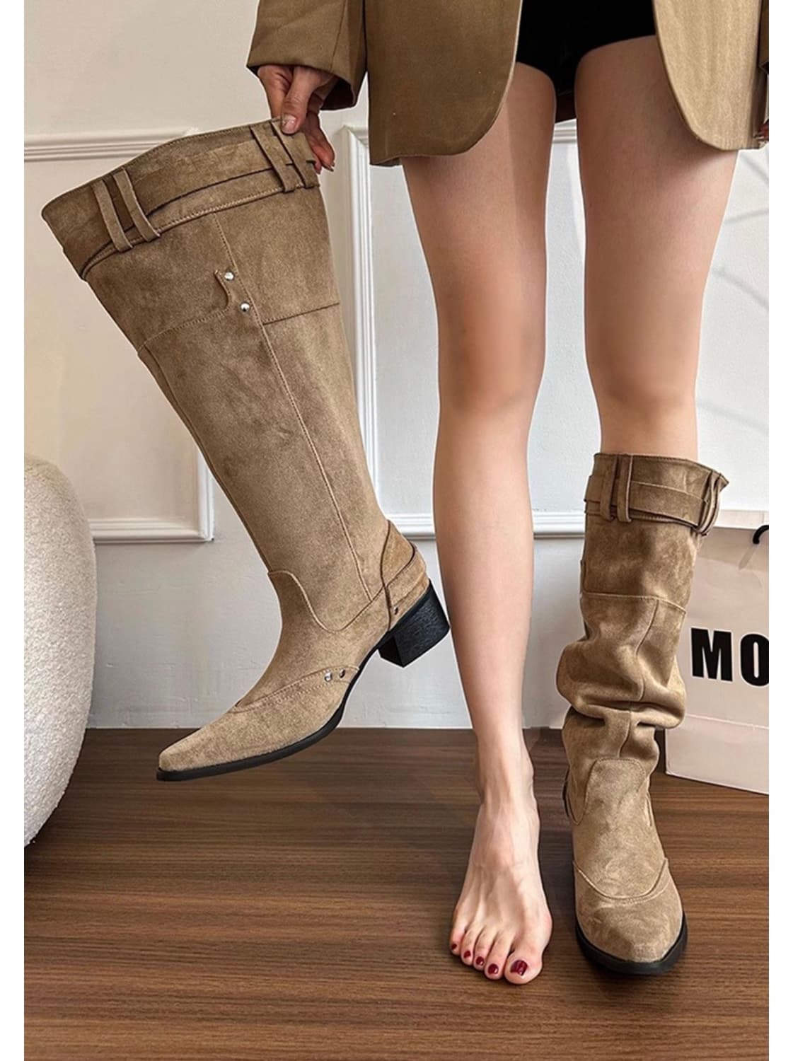 새것 페이퍼먼츠 루즈핏 와이드핏 웨스턴핏 세무가죽 롱부츠 230 착화감굿 상품이미지5