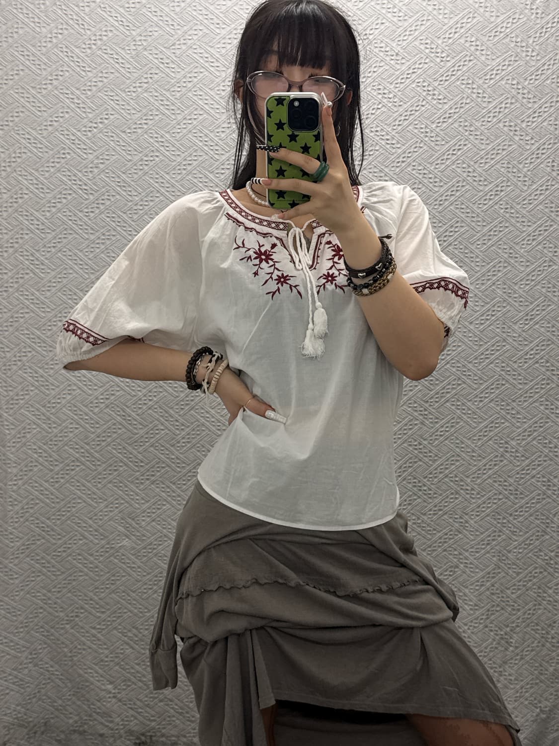 빈티지 산토리니 오리엔탈 에스닉 히피 리본 반팔 블라우스 K0033 상품이미지2