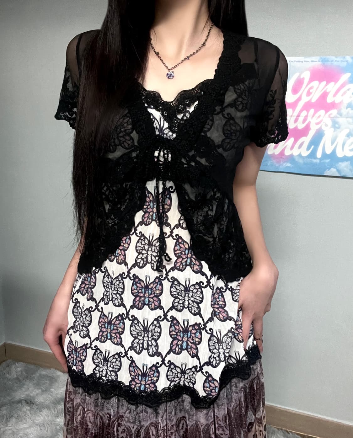 안나수이 나비 블랙 레이스 오리엔탈 레이어드 슬리브리스 상품이미지2