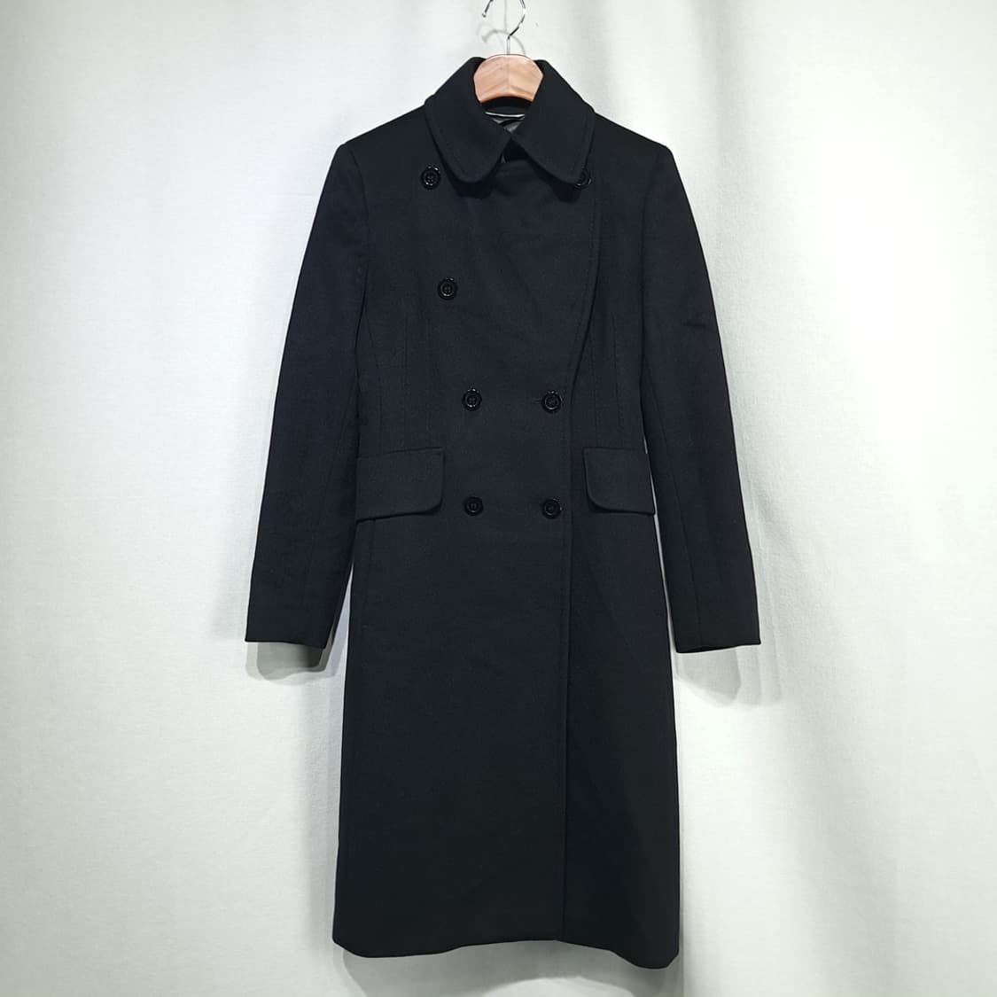 CN988W L 스포트막스 블랙 버진울 래더 더블 롱코트 상품이미지1