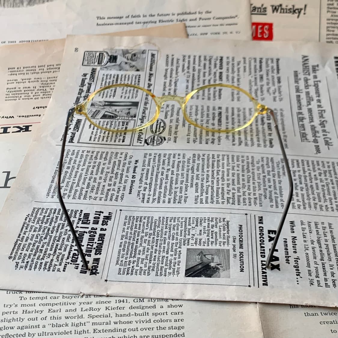 736 데드스탁 라운드 유니크 디자인 빈티지안경테 옐로우 클리어 픽키안경 상품이미지6