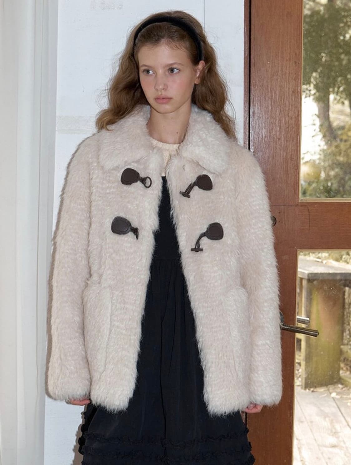 어몽 시어링 퍼 하프 코트 (아이보리/S) 상품이미지2