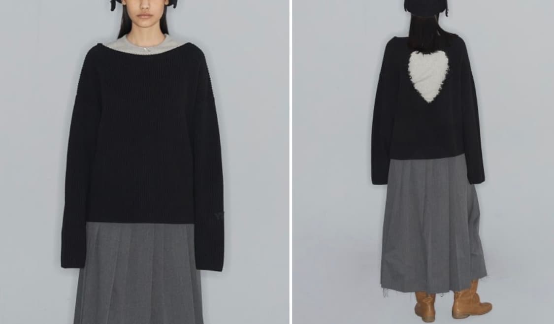 OPEN YY BACK DAMAGED HEART PULLOVER, BLA 상품이미지1