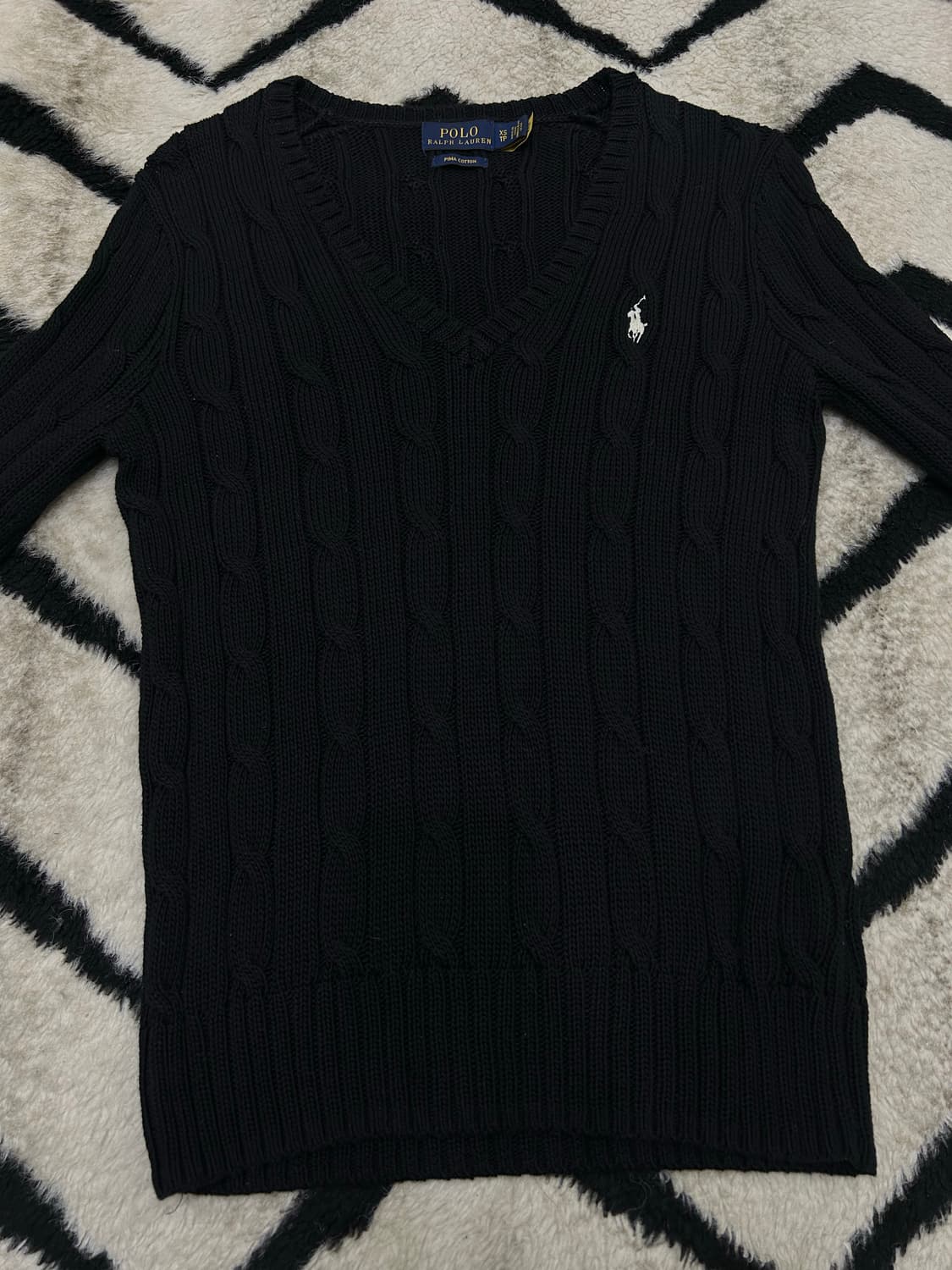 [XS]폴로랄프로렌 V넥 꽈배기 니트/블랙 상품이미지3