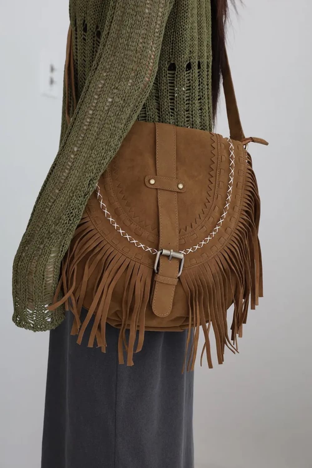 빈티지 보헤미안 웨스턴 스웨이드 크로스백 상품이미지1