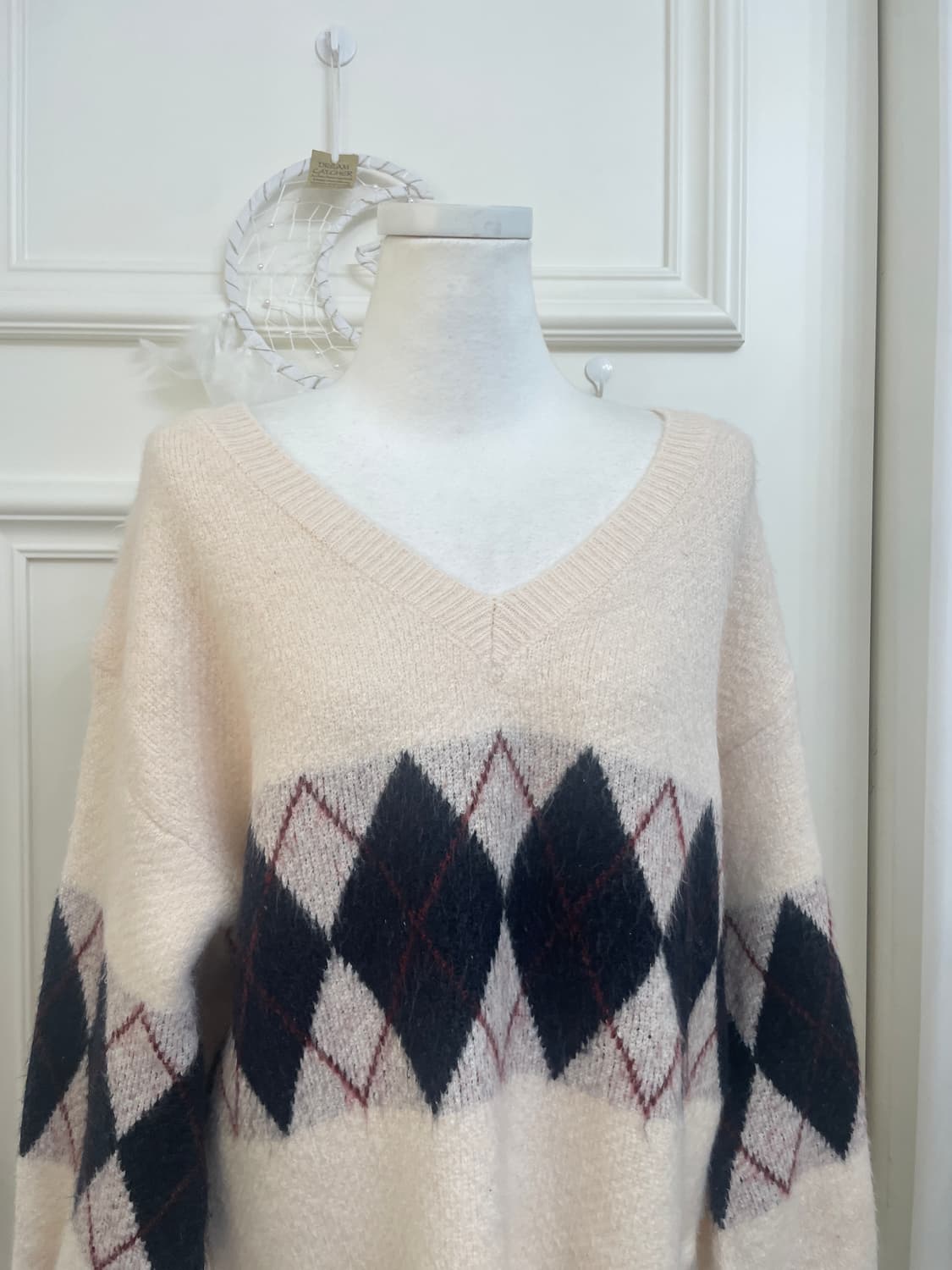 cream diamond point basic loose sweater 상품이미지5