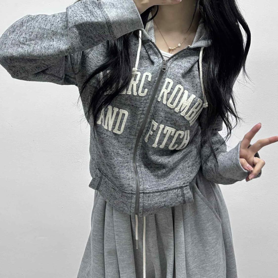 아베크롬비 y2k 올드스쿨 그레이 스웻 후드집업 희귀져지(XL) 상품이미지1