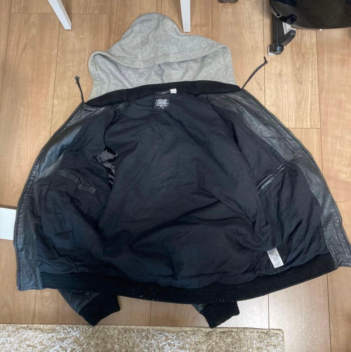 후드 탈 부착 가죽 자켓 상품이미지3