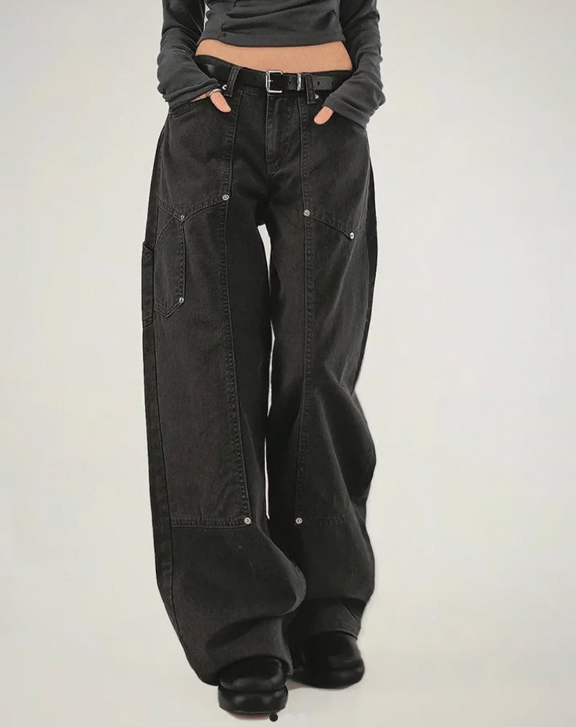블랙업 리벳 카펜더 와이드 코튼팬츠 S 상품이미지1