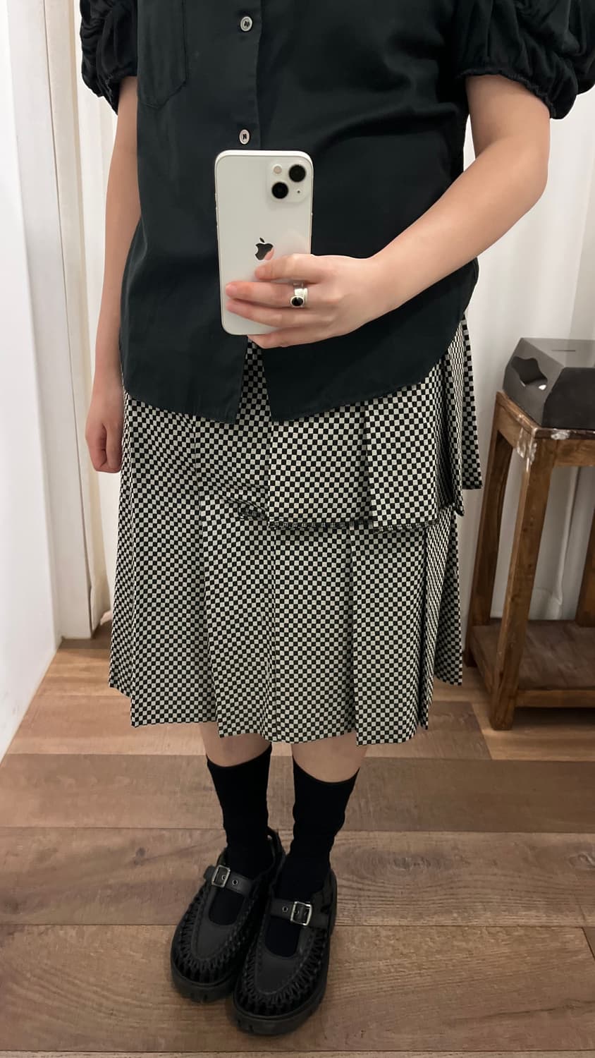 checkerboard Double Pleats Skirt 상품이미지5