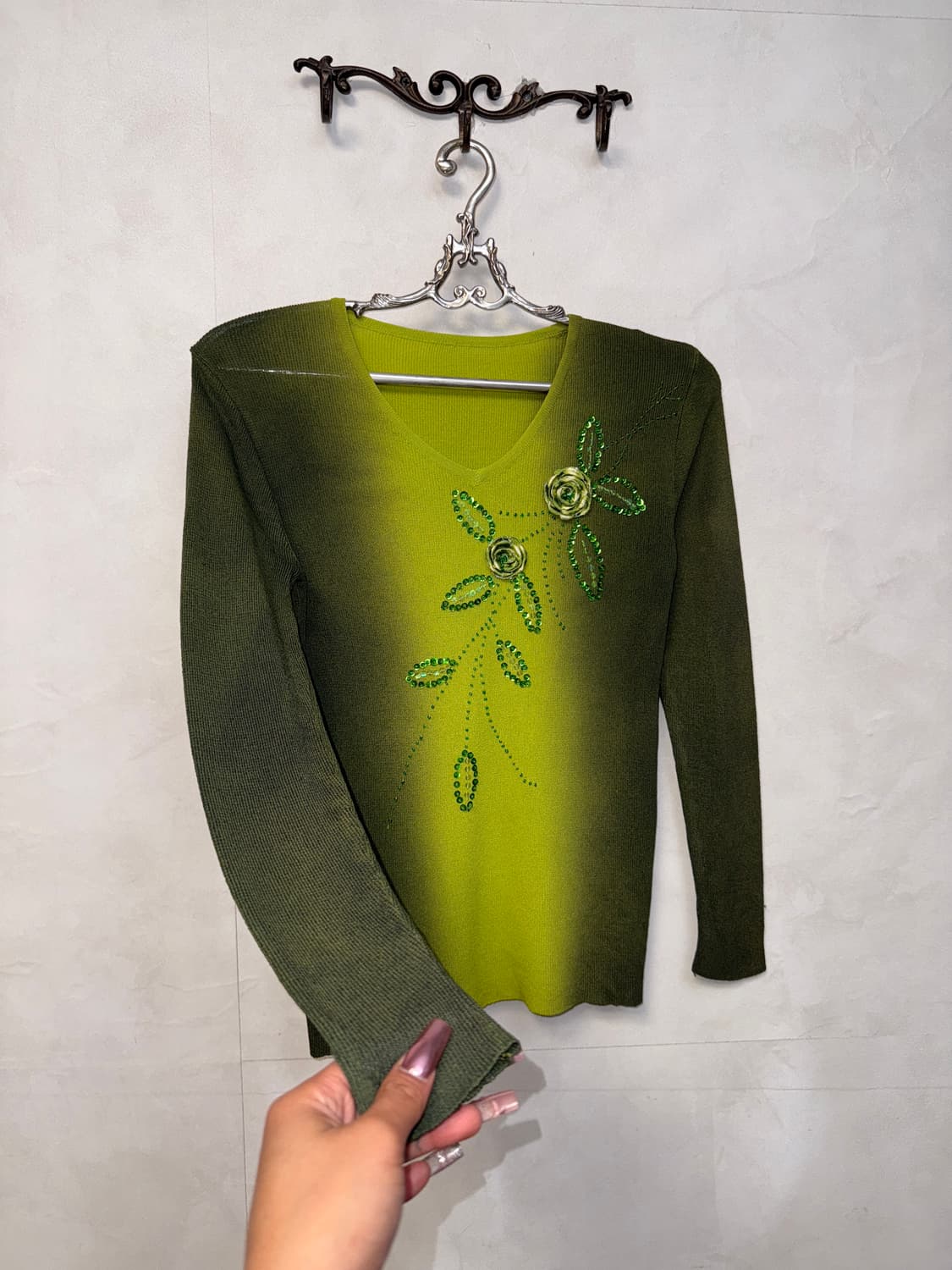 Green gradient fairy flower beads knit 상품이미지4