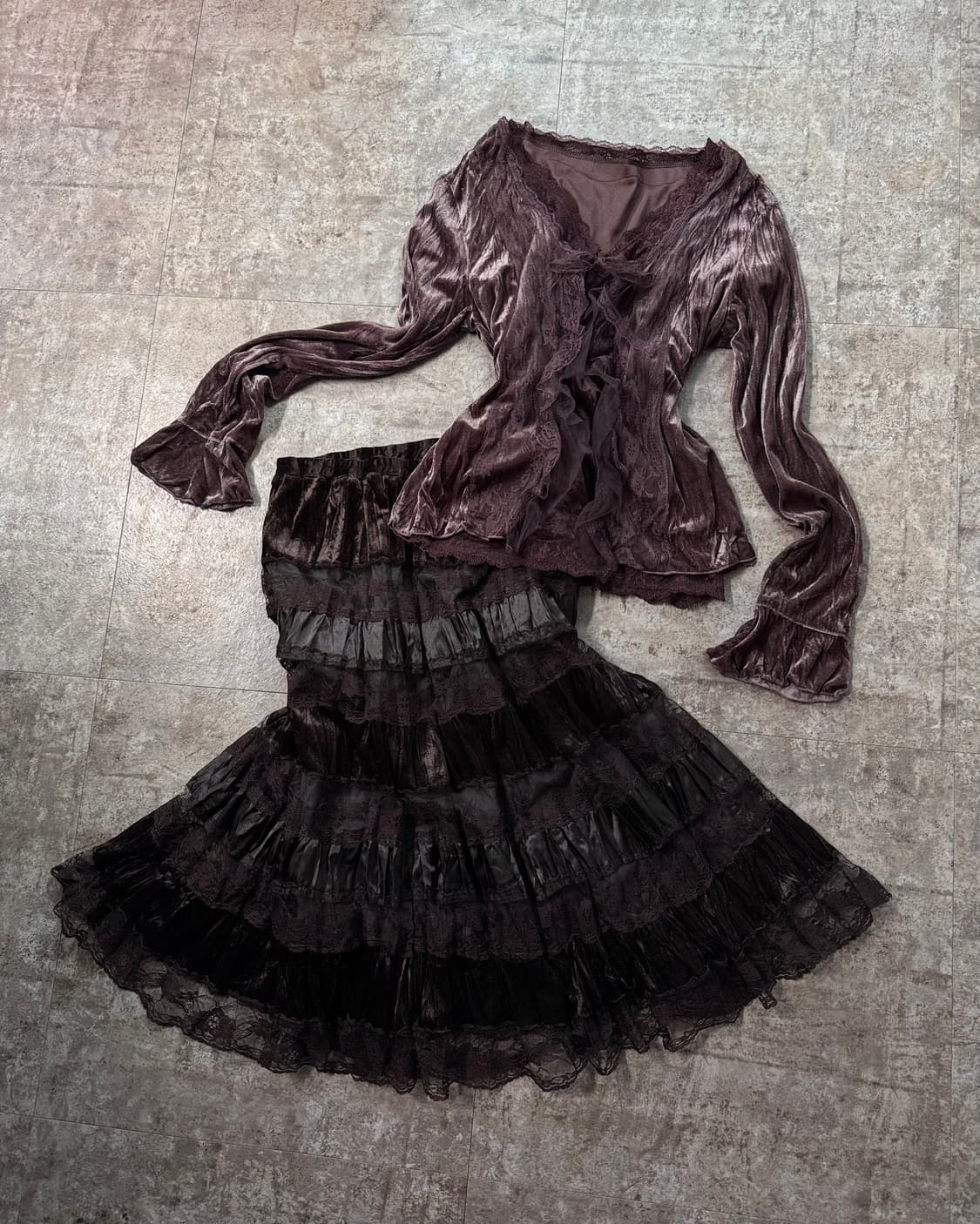 벨벳 레이스 투피스 패치 롱 스커트 3pcs SET 상품이미지1