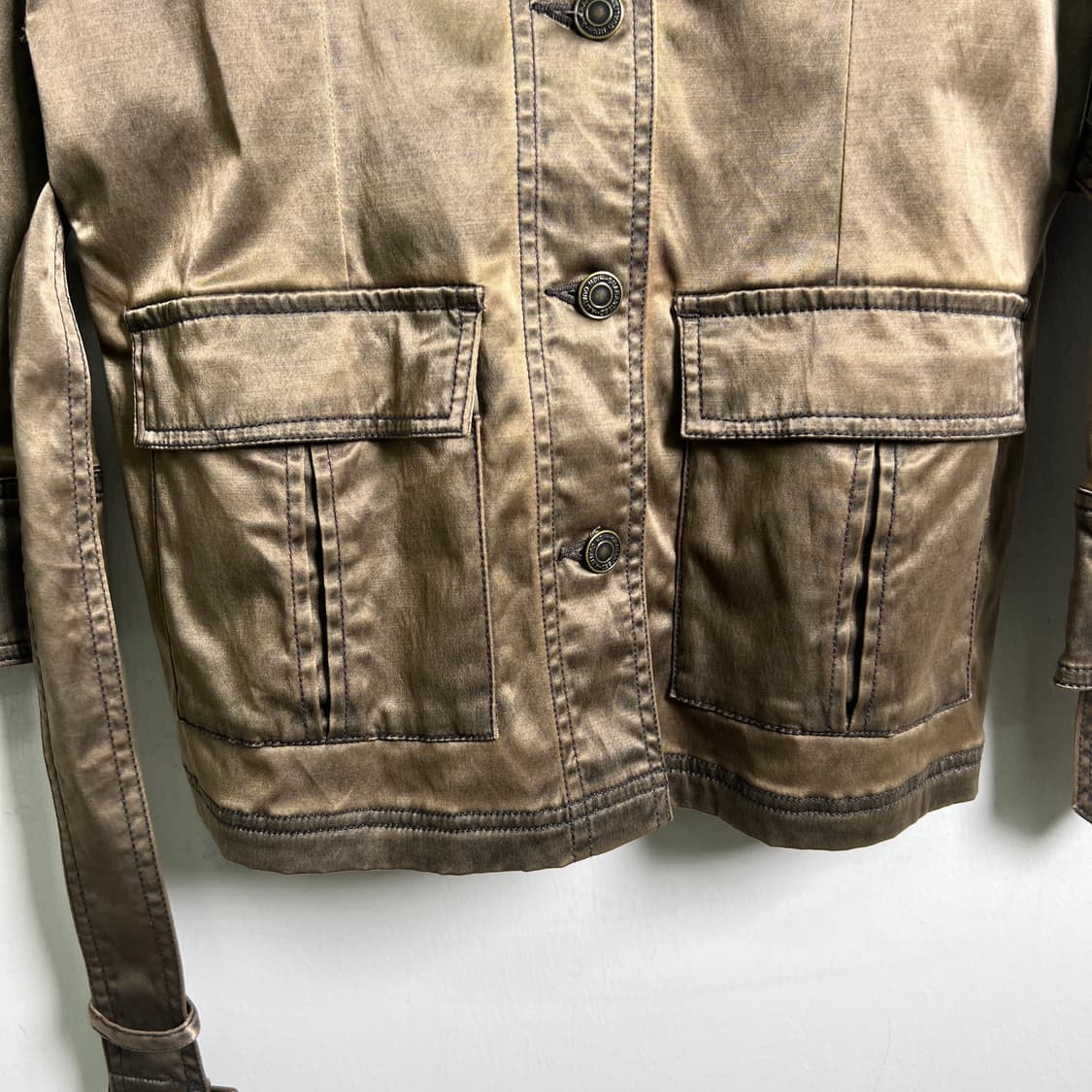 VTG 빈티지 카키 사틴 벨티드 사파리 자켓 M 상품이미지5
