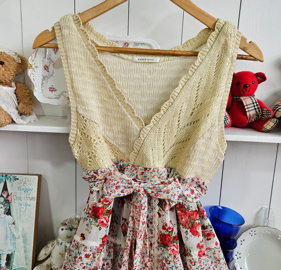 엑시즈팜(Axes Femme) 플로럴 니트 배색 원피스 상품이미지2