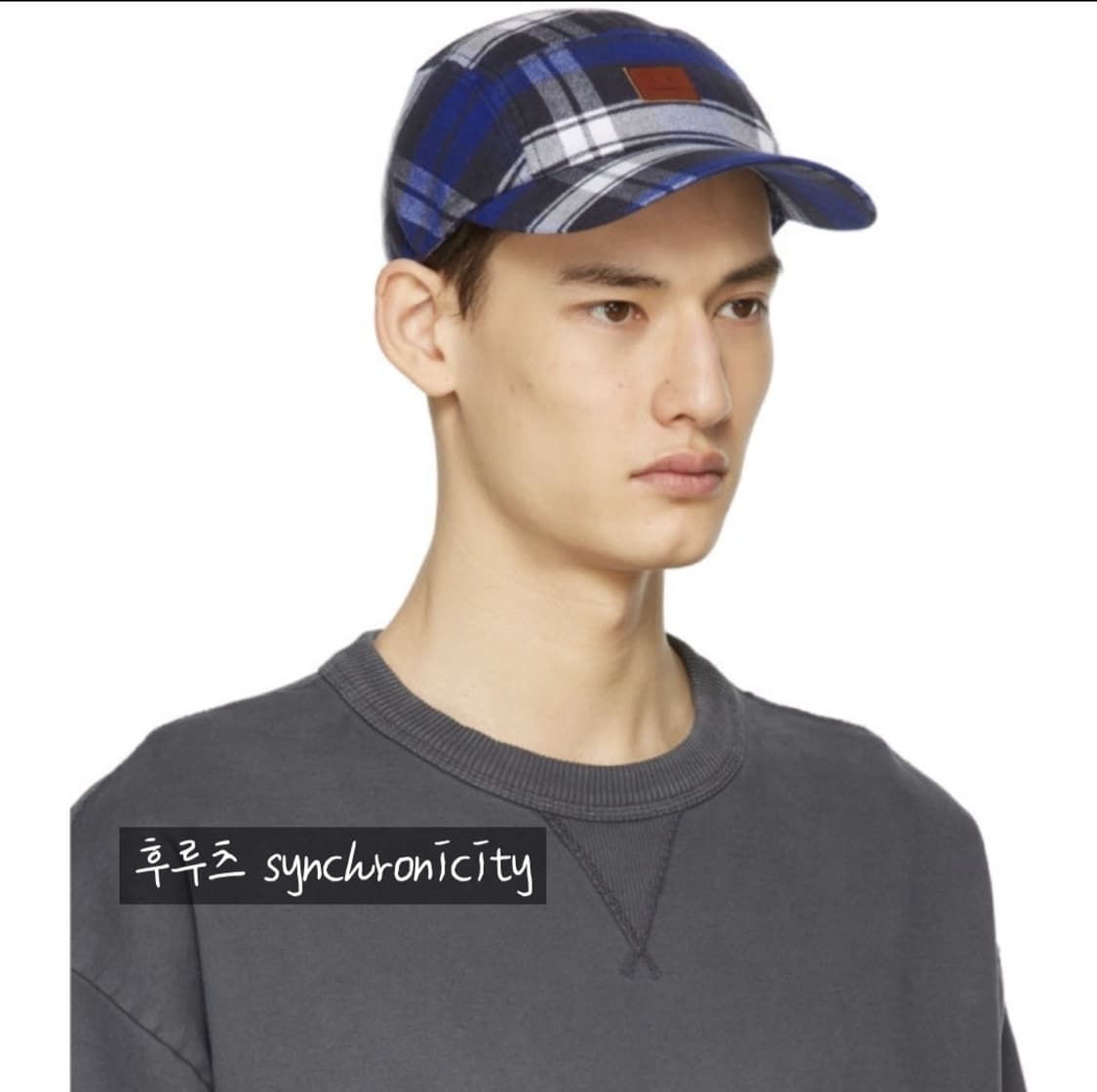 아크네 이모지 체크 볼캡 F 블루 코튼 모자 상품이미지1