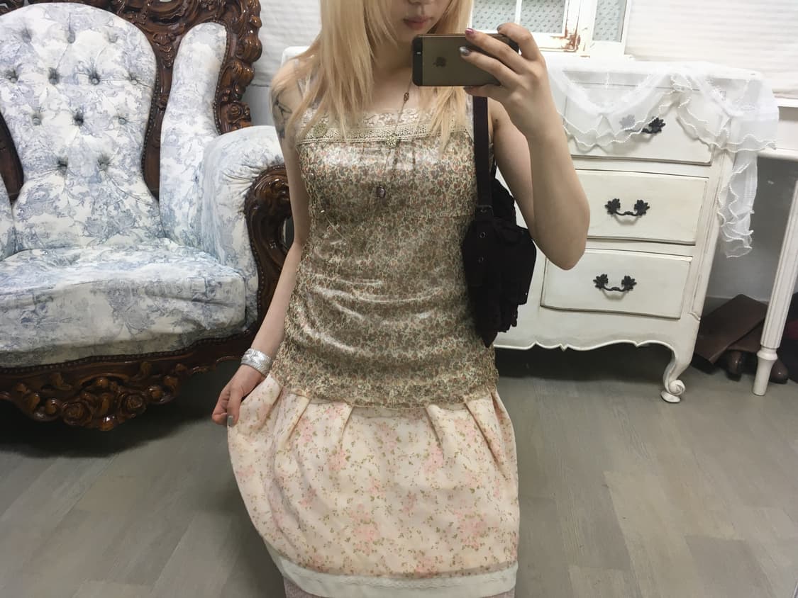 일본빈티지 하구미 잔꽃 슬리브리스 상품이미지2